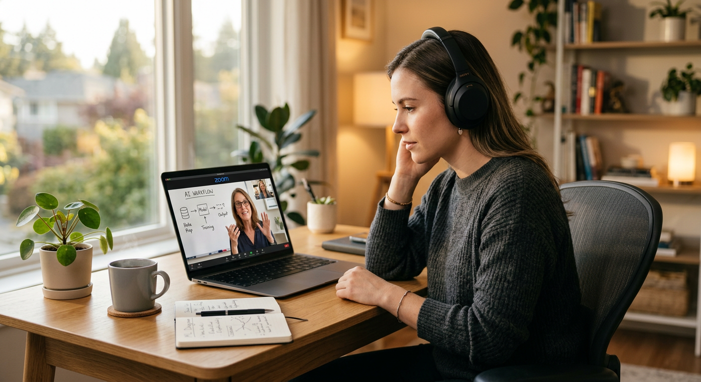 Professional on a 1-on-1 AI coaching session via video call
